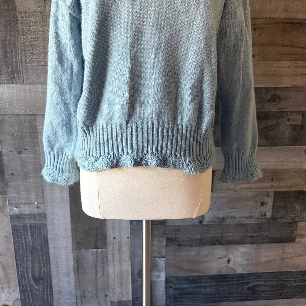 Vintage 90s blue knit mock neck sweater medium pastel feminine cottagecore